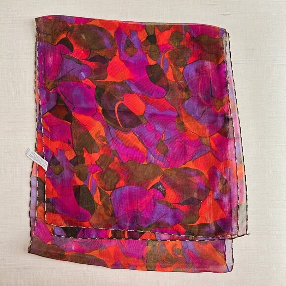 Oscar De La Renta Studio Sheer Floral Scarf with Metallic Thread Detail 64"x13" - Picture 1 of 6